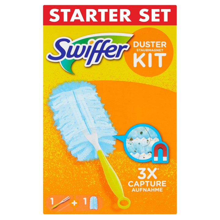 Swiffer Duster Kit, 3X Capture, Стартов комплект с 1 къса дръжка и 1 резервна