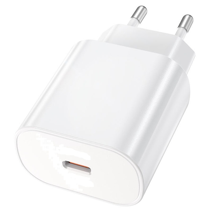 Töltő, Type-C csatlakozó, Gyorstöltés 25W, Fehér, kompatibilis az iPhone 14 / 13 / 12 / 11 / 11 Pro / 11 Pro Max / XS Max / XS / X / XR / 8 / 8 Plus készülékekkel