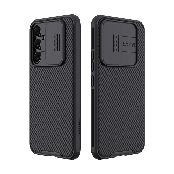 Защитен калъф за Samsung Galaxy A54 5G, NUODWELL, Тънък и удароустойчив, Прахоустойчив, Защитен от пръстови отпечатъци, С повдигнати ръбове, С плъзгащ се капак на камерата, Безжично зареждане, TPU + PC, Черен