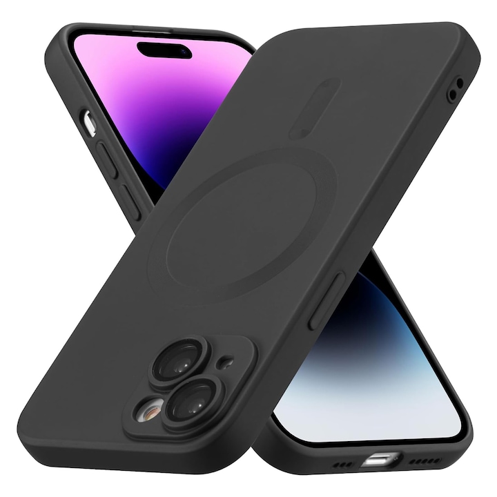 Калъф за Apple iPhone 14, NUODWELL, Съвместим с аксесоари MagSafe и безжични зарядни Qi, Устойчив на изпускане и удар, Тънък и лек дизайн и пълна защита, Силикон, Черен