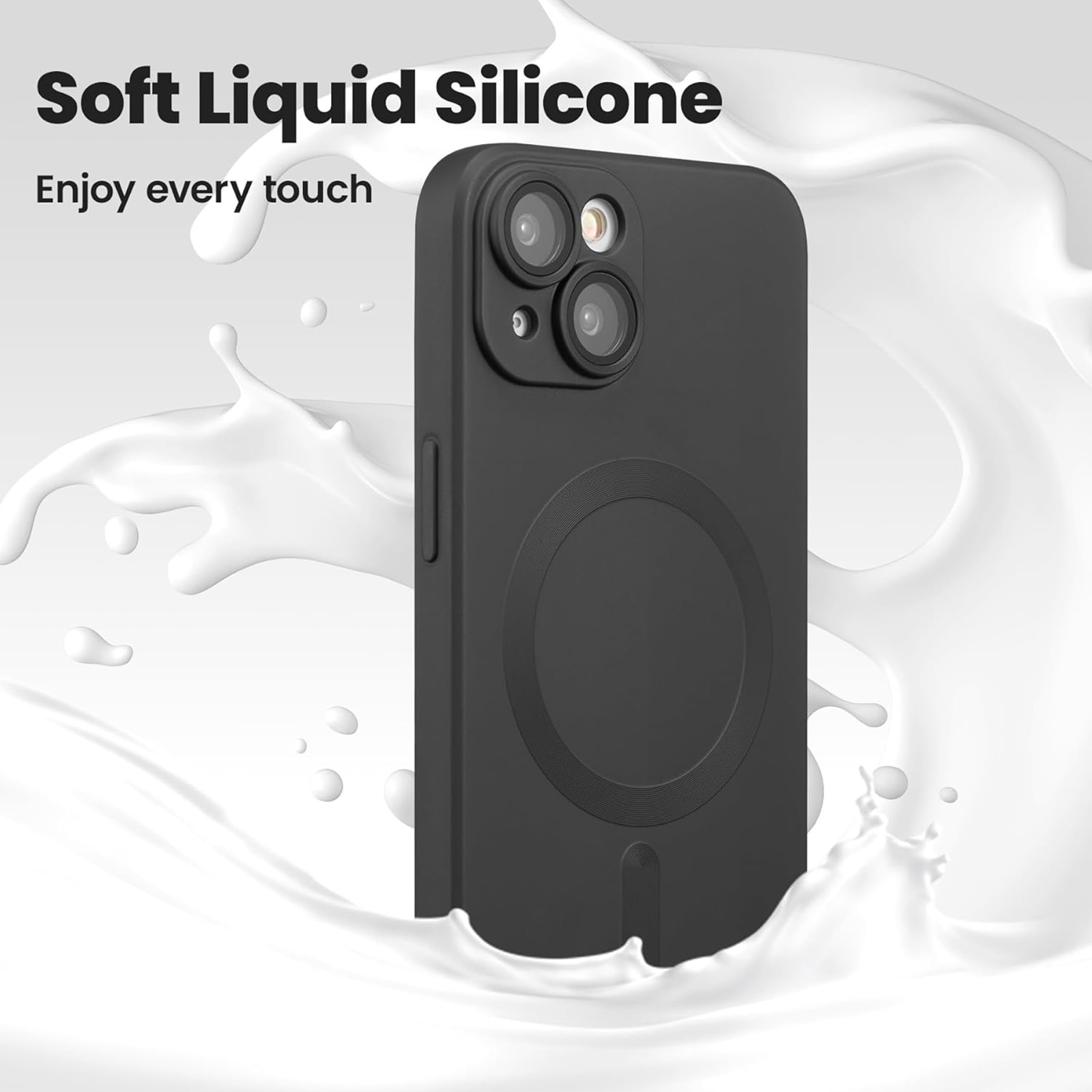 Husa pentru Apple iPhone 14, NUODWELL, Compatibil cu accesoriile MagSafe si incarcatoare fara fir Qi, Rezistenta la caderi si la socuri, Design subtire si usor si protectie completa, Silicon, Negru