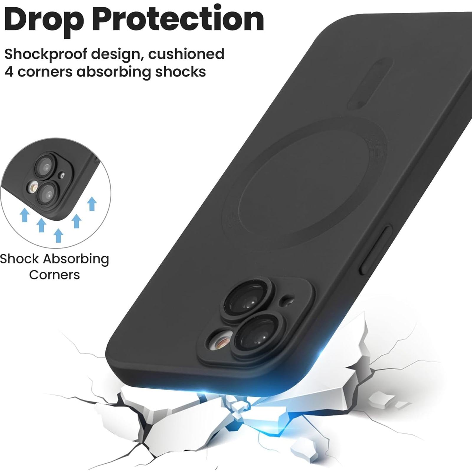 Husa pentru Apple iPhone 14, NUODWELL, Compatibil cu accesoriile MagSafe si incarcatoare fara fir Qi, Rezistenta la caderi si la socuri, Design subtire si usor si protectie completa, Silicon, Negru