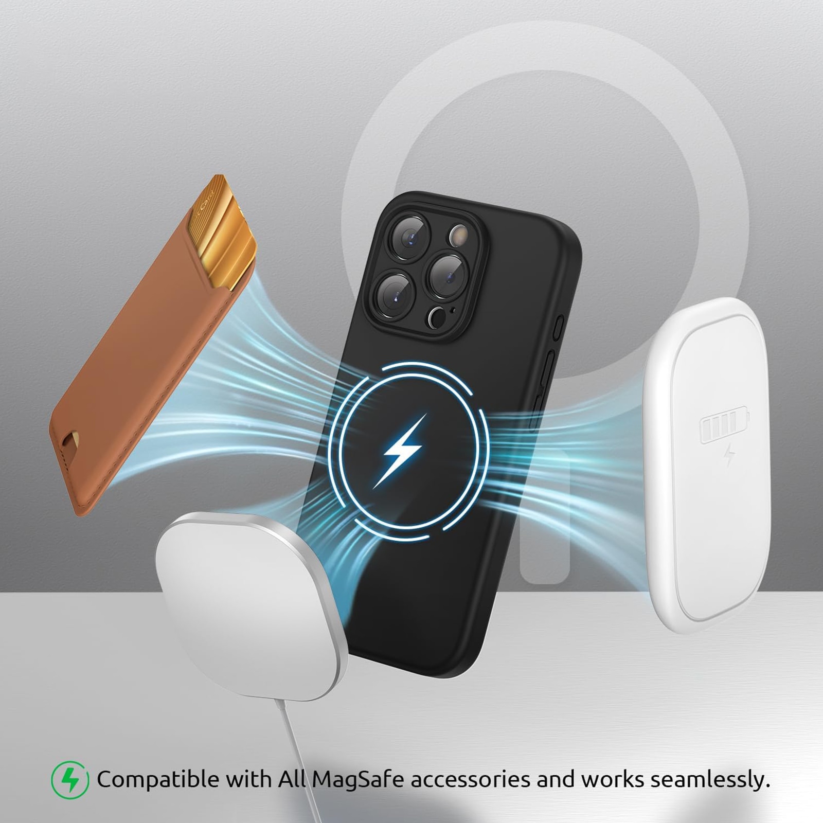 Husa pentru Apple iPhone 14 Pro Max, NUODWELL, Compatibil cu accesoriile MagSafe si incarcatoare fara fir Qi, Rezistenta la caderi si la socuri, Design subtire si usor si protectie completa, Silicon, Negru