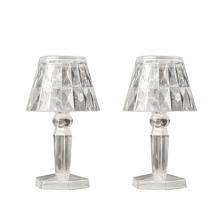 Set 2 Lampa ambientala decorativa, veioza din cristal acrilic, control tactil, 3 temperaturi de culoare, alb cald/rece/neutru, intensitate reglabila, alb
