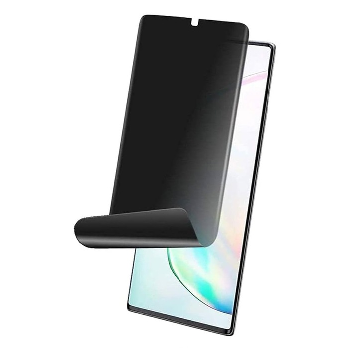 Privacy Hydrogel szilikon képernyővédő fólia, TPU, kompatibilis a Samsung Galaxy Note 10 Plus készülékkel, tökéletes illeszkedés, lefedi a teljes képernyőt, ISAG