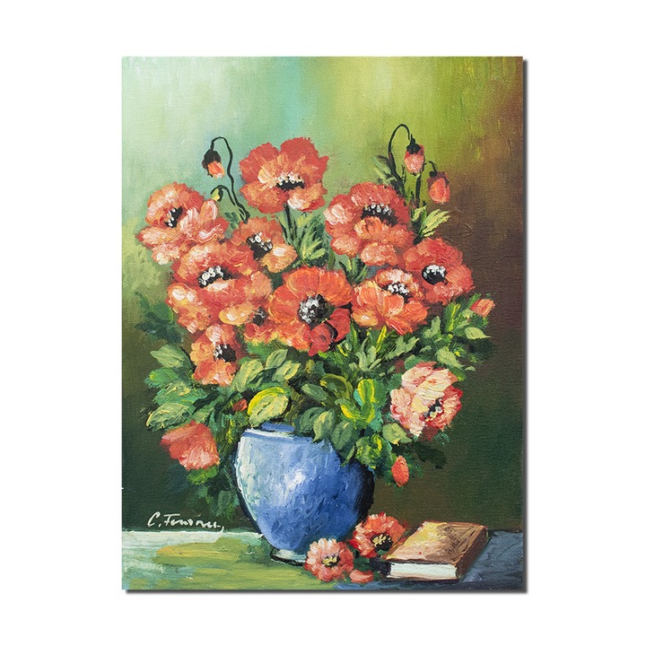 Tablou pictat manual Artnova, Vaza cu maci imperiali, pictura 40x30cm ulei pe panza