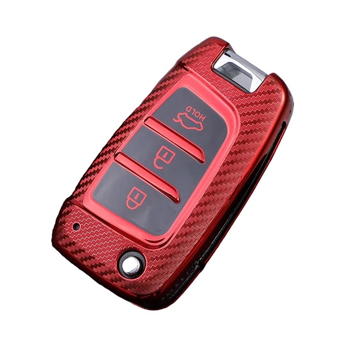 Husa rosu carbon pentru cheie briceag Hyundai Sonata Santa Fe Verna Tucson I30 I35 I40 Kona Azera