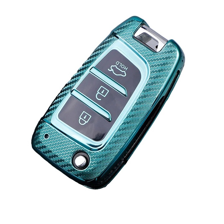 Husa verde carbon pentru cheie briceag Hyundai Sonata Santa Fe Verna Tucson I30 I35 I40 Kona Azera