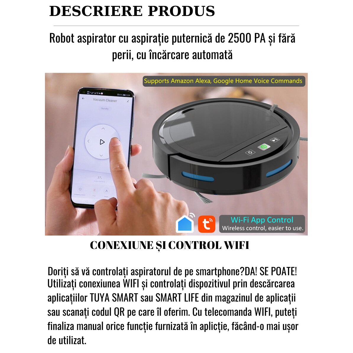 Бяла прахосмукачка-робот, с моп, WI-FI, контролируема от приложение, 3 ...