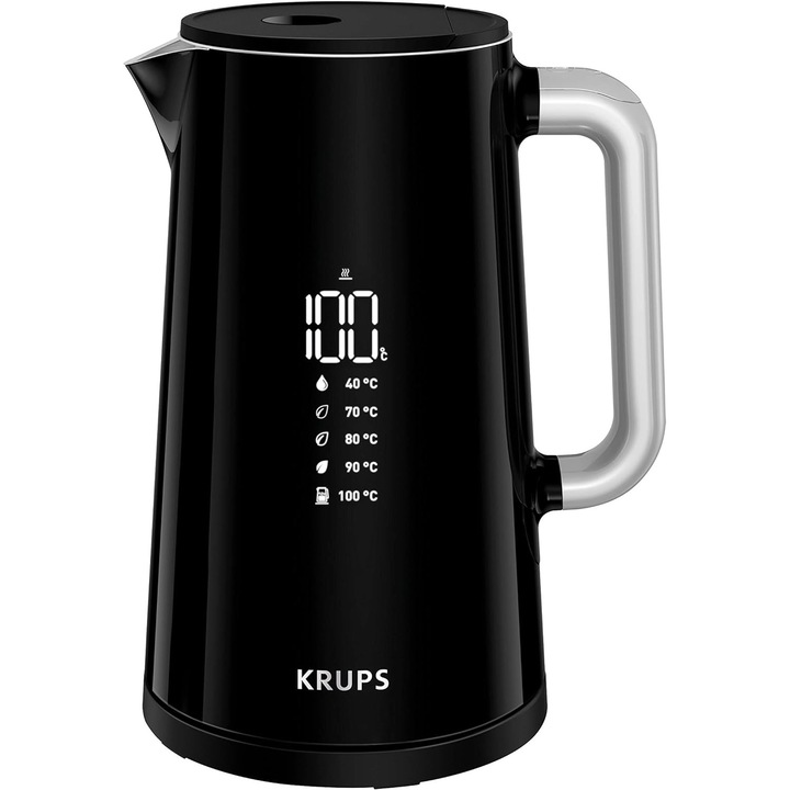 Fierbator electric Krups BW8018 Smart'n Light 1800W, 1,7 L, ecran digital, 5 setari de temperatura, negru