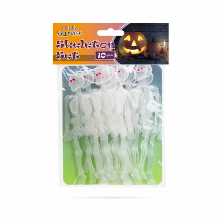 Foszforeszkáló Csontváz Dekorációs Készlet Halloweenre - 10 darabos csomag