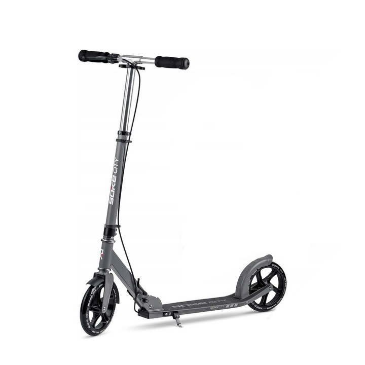 Városi roller, Classic, 2 kerékkel, kézifék, Soke, City, Alumínium, Maximális felhasználói súly 100 kg, Szürke