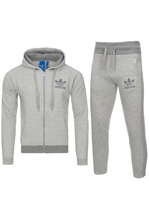 Trening pentru barbati cu logo si gluga, Adidas, Bumbac, Gri, Gri