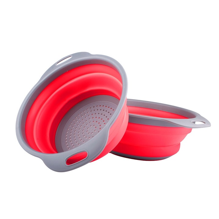 Комплект от 2 сгъваеми гевгира, Longziming, PP/Silicon, Red/Grey