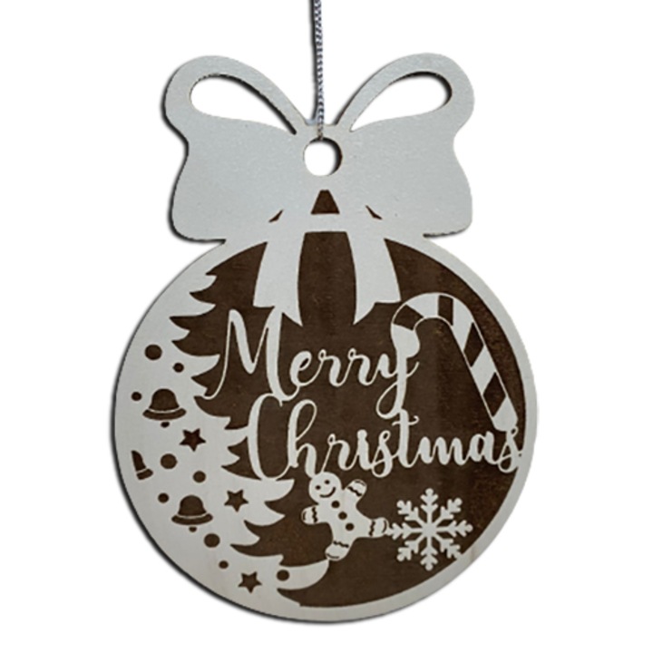 Fa dísz, Merry Christmas lézergravírozott, fa, 10 cm, ArtemisGift