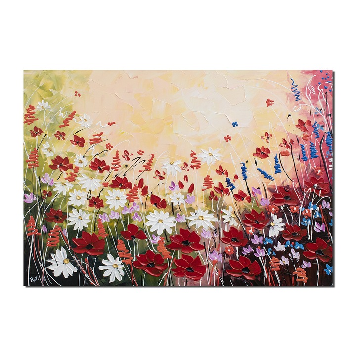 Tablou pictat manual living, dormitor Artnova, Maci stilizati, voie buna, pictura 100x70cm ulei pe panza in cutit, efect 3D