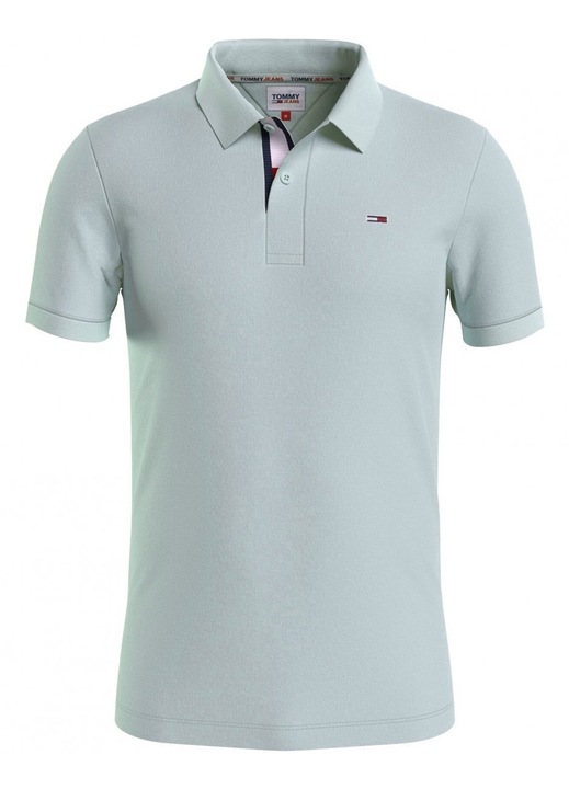 Tommy Jeans, Тениска от органичен памук с яка, Светлосин