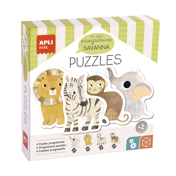 Puzzle progresiv, Savana, APLI, 16 piese, 2 ani+