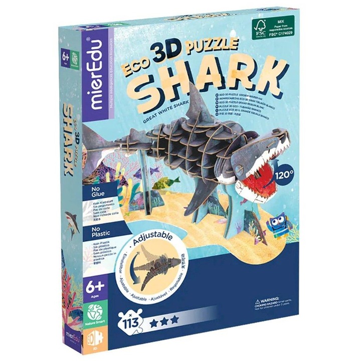 Puzzle 3D, MIEREDU, Marele rechin alb, Multicolor