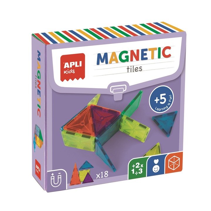 Blocuri magnetice pentru copii, Apli Kids, Plastic, Multicolor