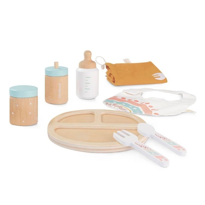 Játékkészlet babáknak, Miniland, Fa, 3+, Többszínű