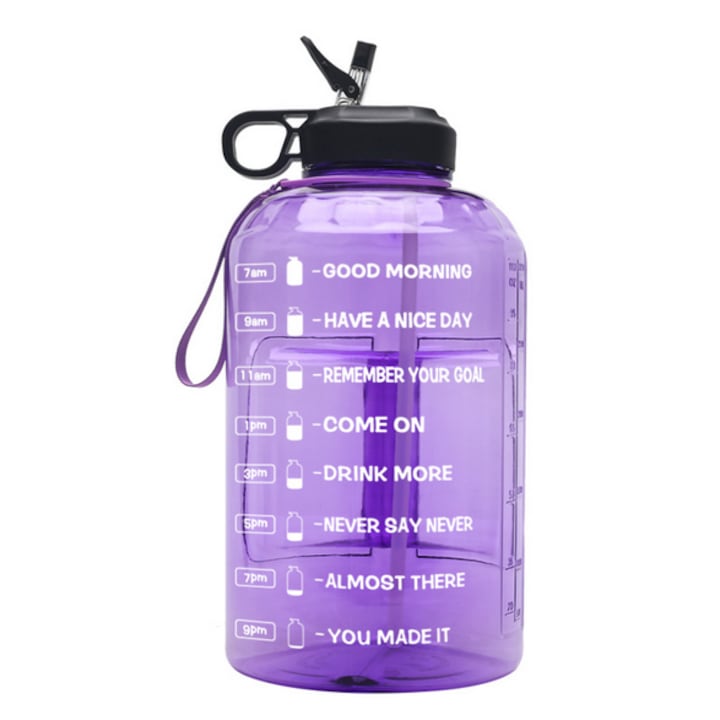 Sticla de apa, Enforose, 1 gallon, BPA-mentes anyag, állítható ivási lehetőségek, lila