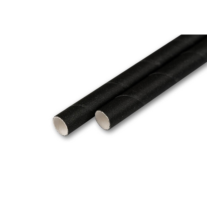 Комплект 200 хартиени сламки, Slowpack, черни, 12/205 мм