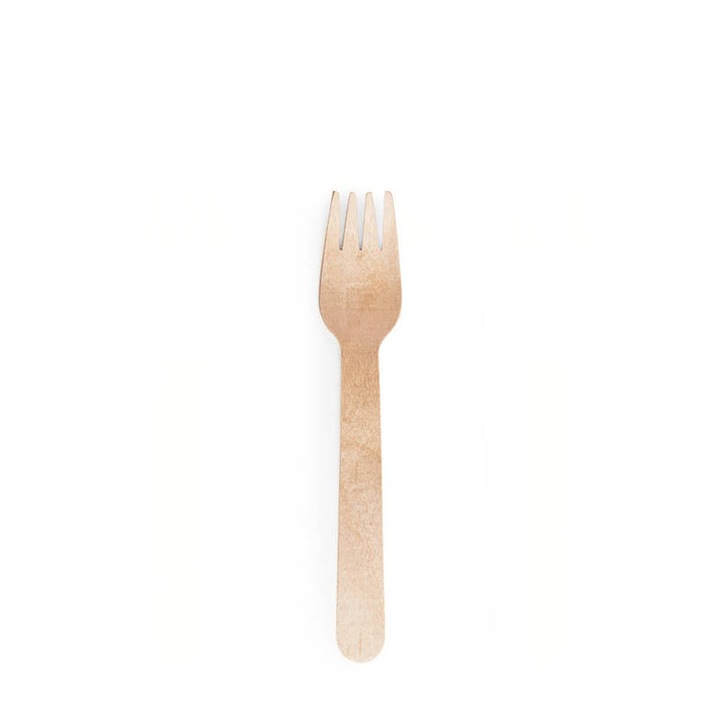 Комплект от 100 десертни вилици, дърво, 11 см, натурал
