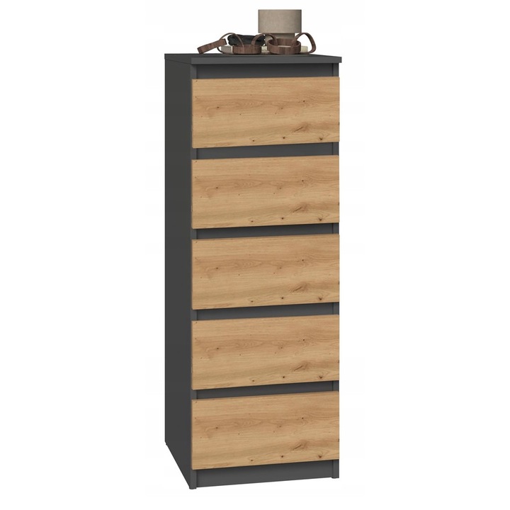 Komód, Topeshop, laminált forgácslap, 111 cm, kézműves tölgy/fekete