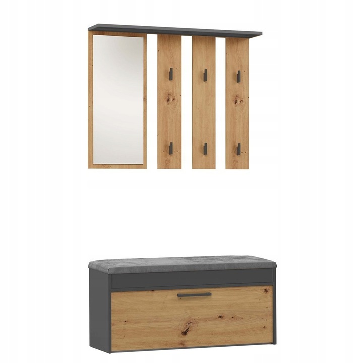 Комплект закачалка за портманто Topeshop от 2 части, 100x180 см, ПДЧ, дъб/антрацитно сиво