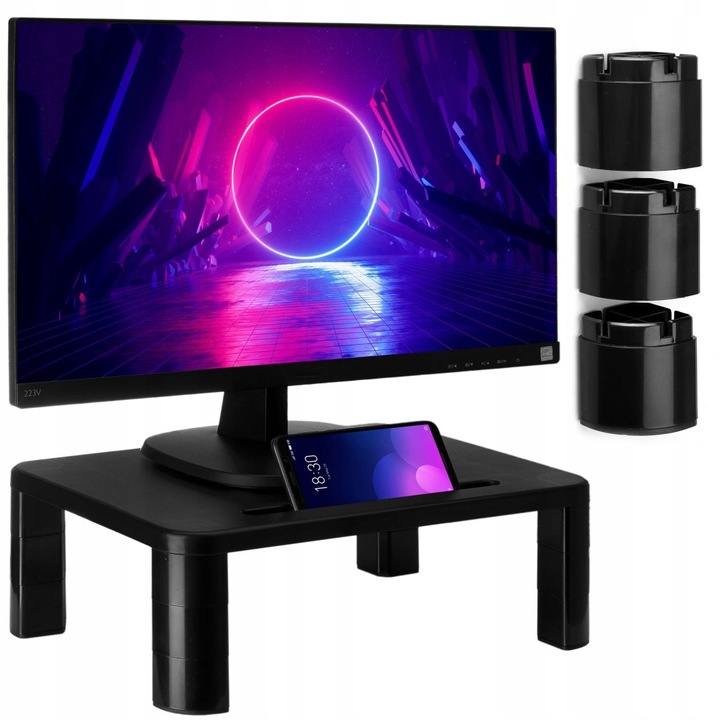 Monitortartó laptophoz, 3 fokozatú, GMM Group, Fekete