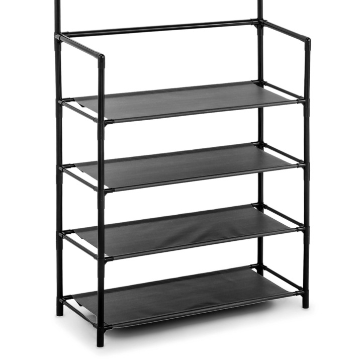 Ruhatartó állvány polcokkal, GMM Group, Fém/Műanyag, Fekete