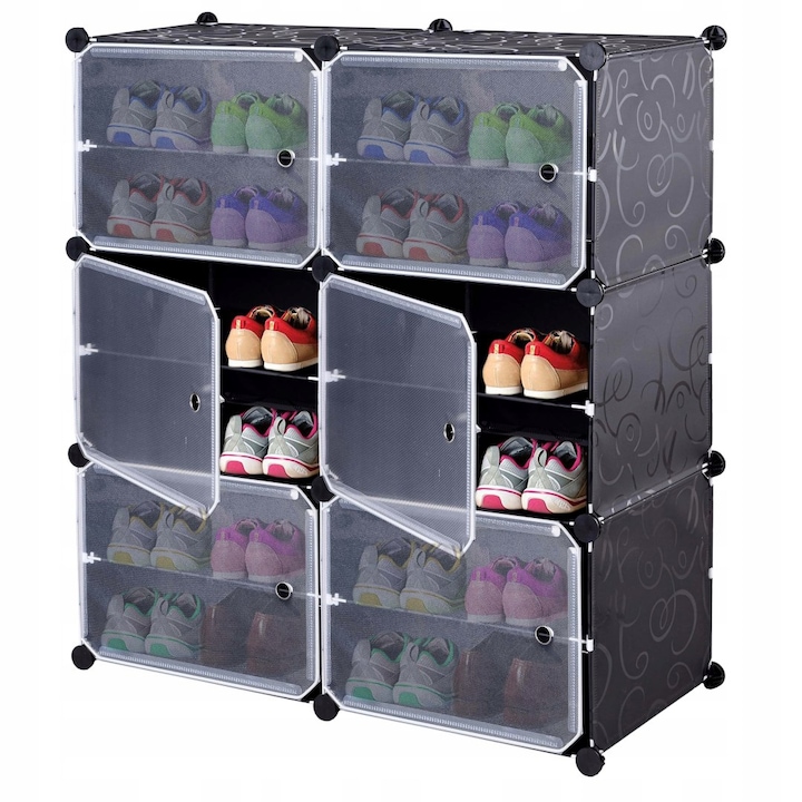 GMM Group moduláris cipősszekrény, Petra, Fém/ABS, Fekete