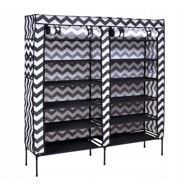 GMM Group Cipőszekrény, Gabi, Összecsukható, 12 polc, Textil/Fém, Fehér/Fekete