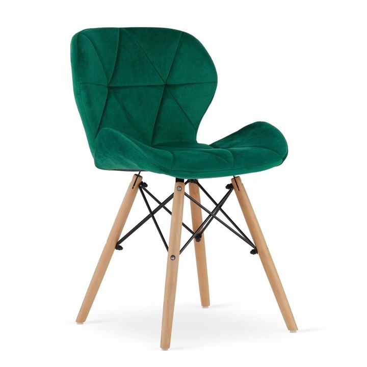 Комплект 2 тапицирани стола, Leobert, Lago, Velvet/Wood, Green/Brown