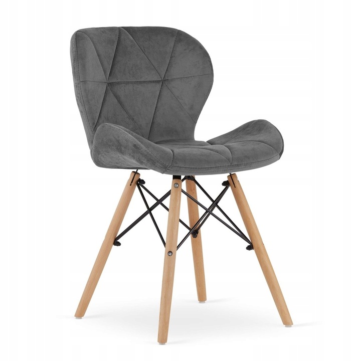 Комплект 2 тапицирани стола, Leobert, Lago, Velvet/Wood, Grey/Brown
