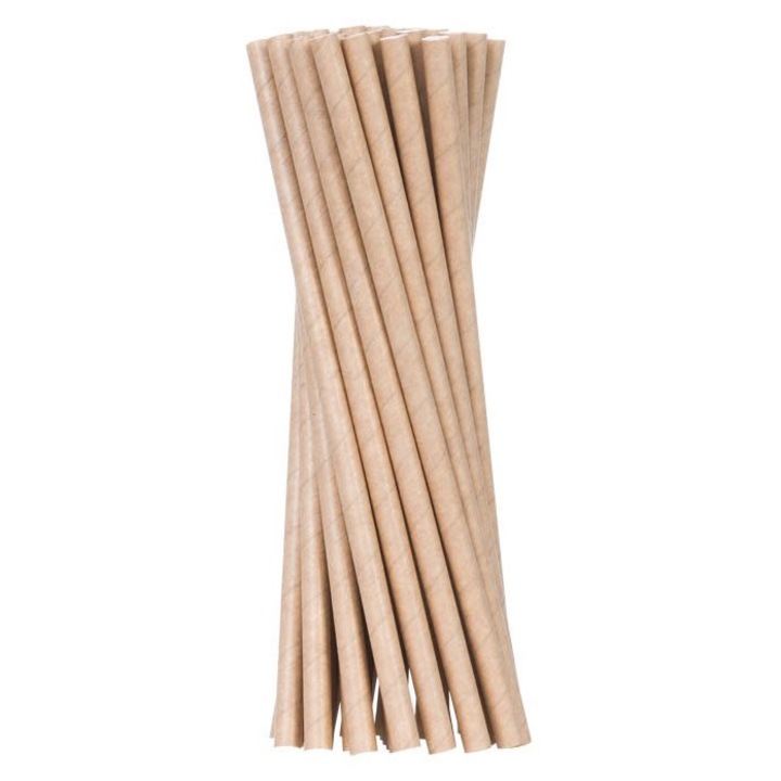 Комплект от 160 хартиени сламки, Кафяви, 8/205 мм