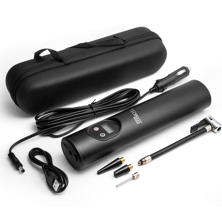 Compresor auto portabil Technaxx TX-157, 6000 mAh Li-Ion, maxim 8 bar, display digital LED, lampa de lucru, aluminiu, negru