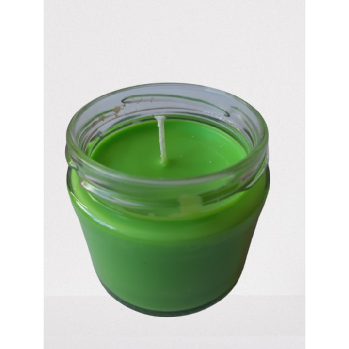 Lumanare parfumata din ceara de soia, borcan cu capac, parfum de scortisoara si mar verde 150 g