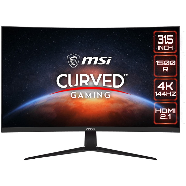 MSI G321CU LED gaming monitor, 31,5" VA, UHD, ívelt 1500R, 144 Hz, DisplayPort & 2 HDMI és USB Type C, 1 ms, Night Vision, fekete