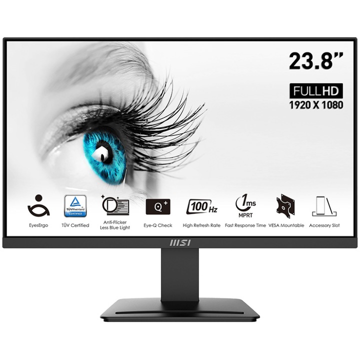 MSI PRO MP2412C LED monitor, 23,6" VA, Full HD, ívelt 1500R, 100 Hz, DisplayPort és HDMI, 1 ms, fekete