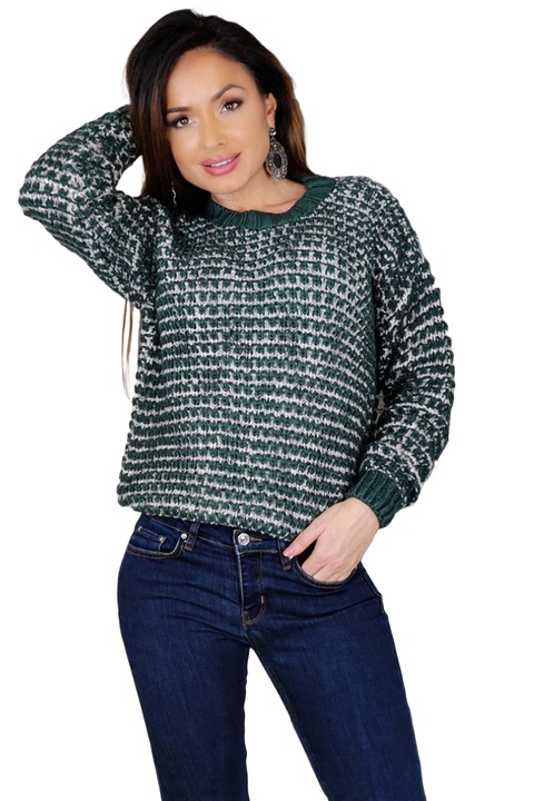 Pulover gros cu maneci lungi si decolteu rotund S/M, Verde