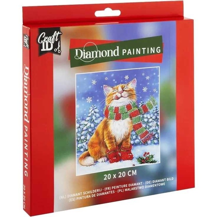 Set creativ cu diamante rotunde Pisica Craciun Diamond Painting 20x20 cm, Grafix
