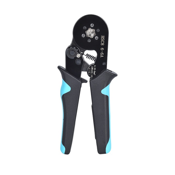 Tűs krimpelő fogó, modell HSC8 6-6A, 6 pofa, 0,25-6 mm, fekete/kék