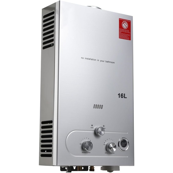 Моментален нагревател, 32KW, LPG, Неръждаема стомана, 16L/min, 16L, Сребрист