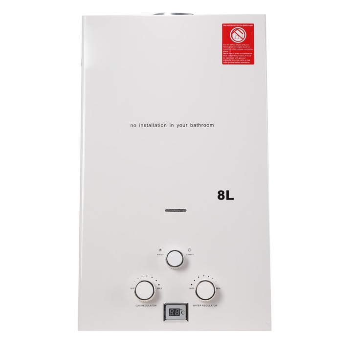 Моментален нагревател, LPG, неръждаема стомана, 2800Pa, 8L, бял