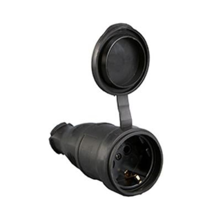 Cupla/ priza cauciuc cu capac, montaj pe fir, Mentavill, pentru exterior, IP44, negru