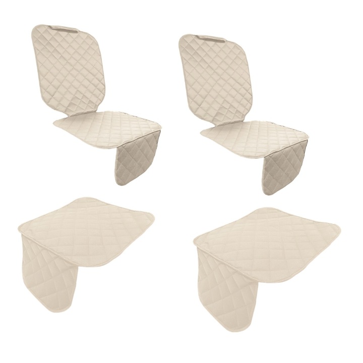 Set 4 protectii auto, matlasate, universale, crem, lavabile, impermeabile, doua scoica bebe si doua sezut scaun sau bancheta, Metru Patrat