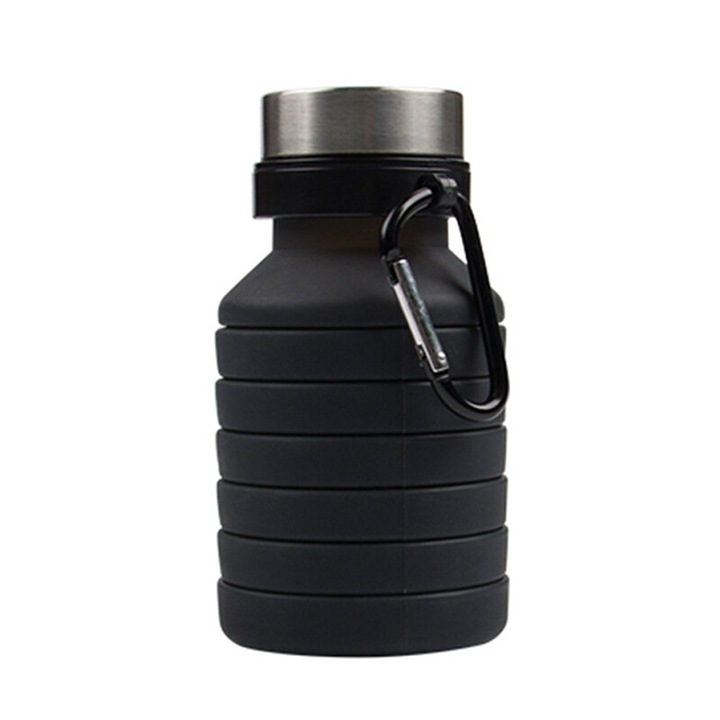 Сгъваема бутилка за вода, Amtok, сгъваема, термоустойчива, преносима, 550 мл, пластмаса, черна