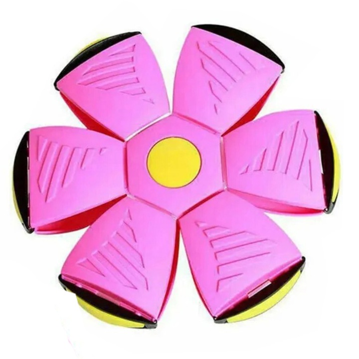 Minge Zburatoare Transformabila in Disc Frisbee Teno®, 2 moduri de joaca, 23 cm, roz